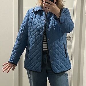 Woman Within Blue Quilted Jacket with Black Trim 16W